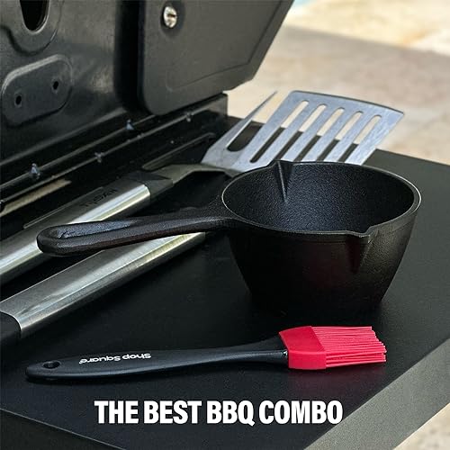 Shop Square Small Cast Iron Basting Pot with Silicone BBQ Brush – Cast Iron Saucepan for Grilling, Smoking, Butter Melting Pot, 15 Oz - Image 3