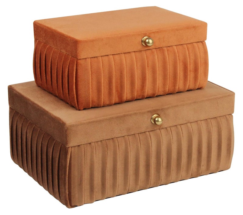 HofferRuffer Velvet Decorative Boxes, Jewelry Boxes Storage Accessory Organizer Boxes with Elegant Handle Decor, Classic Velvet Set of 2 Pieces (Brown) - Image 1