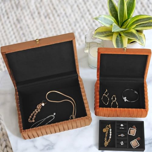 HofferRuffer Velvet Decorative Boxes, Jewelry Boxes Storage Accessory Organizer Boxes with Elegant Handle Decor, Classic Velvet Set of 2 Pieces (Brown) - Image 5