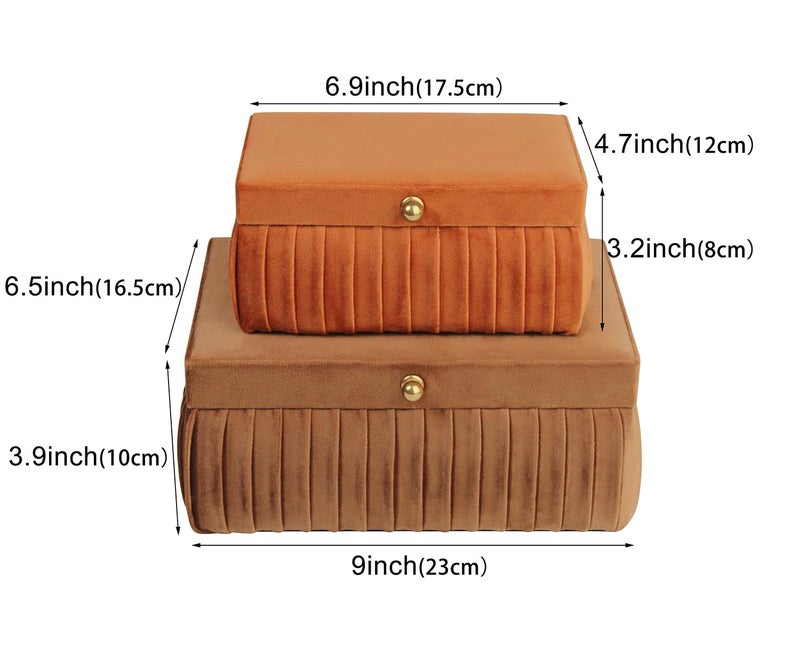 HofferRuffer Velvet Decorative Boxes, Jewelry Boxes Storage Accessory Organizer Boxes with Elegant Handle Decor, Classic Velvet Set of 2 Pieces (Brown) - Image 2