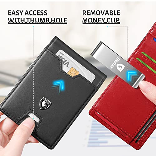 GSOIAX Men's Slim RFID Blocking Leather Wallet with Money Clip Minimalist Carbon Fiber Bifold Credit Card Holder 11 Card Slots Gift Box Included(Leather red) - Image 5
