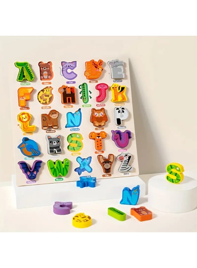 Wooden Alphabet Puzzle Board for Kids – ABC Letters with Animals | Educational Learning Toy for Toddlers - Image 1