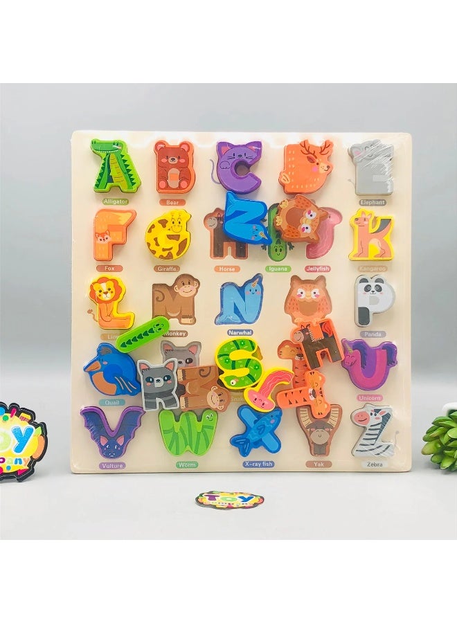 Wooden Alphabet Puzzle Board for Kids – ABC Letters with Animals | Educational Learning Toy for Toddlers - Image 2