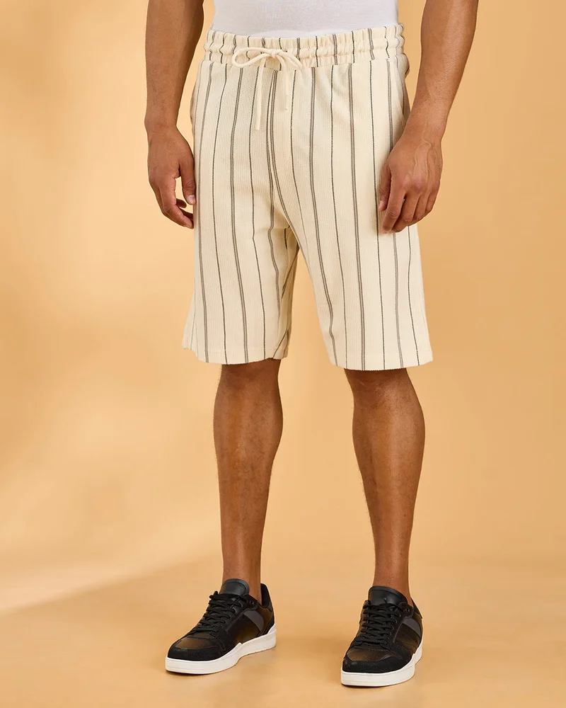 Redtag Men Ivory Jacquard Lounage Shorts