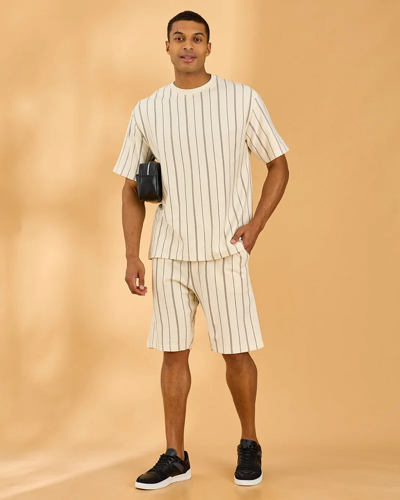 Redtag Men Ivory Jacquard Lounage Shorts