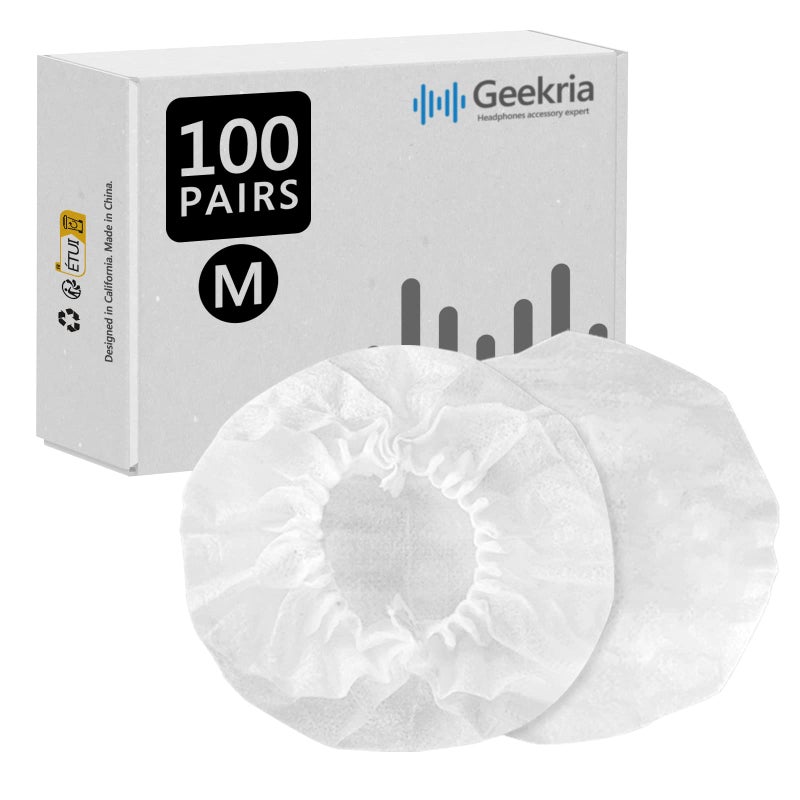 Geekria Geekria 100 Pairs Disposable Headphones Ear Cover for Over-Ear Headset, MRI Headset Earcup for Bulk Pack, Stretchable Sanitary Ear Pads Cover, Hygienic Ear Cushion Protector (M/White)  - Image 1
