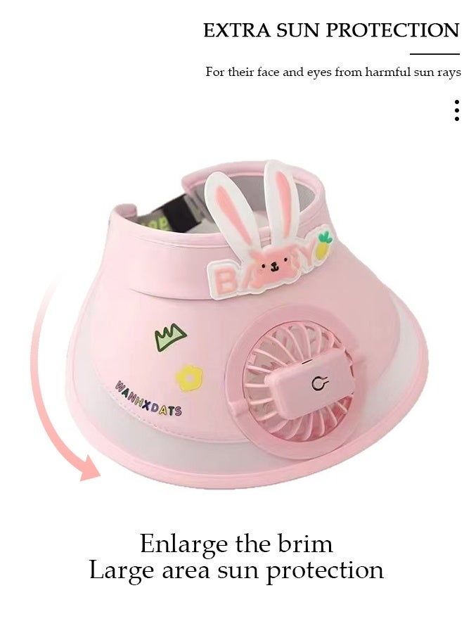 DUNISO Kids Sun Visor Hat with Fan Cartoon Cute Pink Rabbit Breathable Sunscreen Empty Top Hat Summer Cooling Fan Hat Outdoor Mini Fan Hat for Outdoor Beach Large Area Sun Protection UV Protection - Image 5