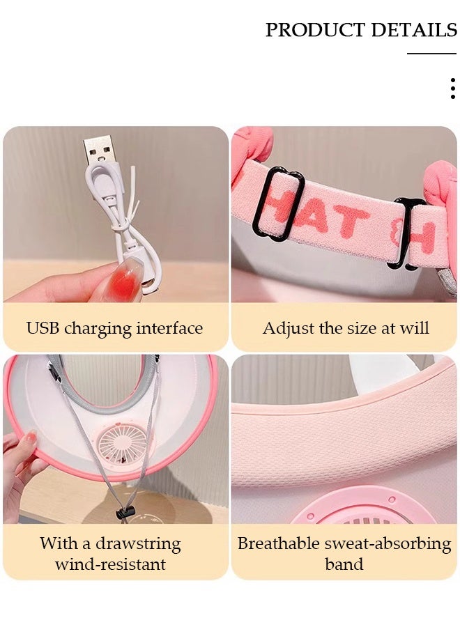 DUNISO Kids Sun Visor Hat with Fan Cartoon Cute Pink Rabbit Breathable Sunscreen Empty Top Hat Summer Cooling Fan Hat Outdoor Mini Fan Hat for Outdoor Beach Large Area Sun Protection UV Protection - Image 3