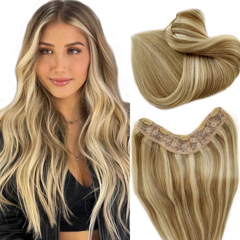 Smartinnov Ombre Highlight 18P60 16inch Clip in Hair Extensions Real Human HairBalayage One Piece Invisible Hair Extensions Ash Blonde to Caramel Blonde for Women Balayage Clip In Hair Extensions 80G - Image 1