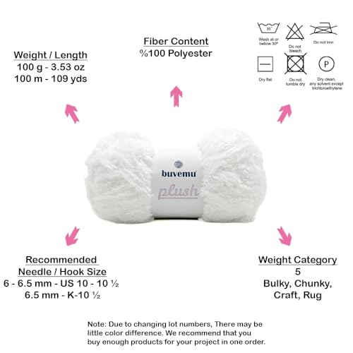 Buvemu Plush Faux Fur Bulky Yarn, Super Soft Fluffy Fuzzy for Knitting Crocheting Crafting, 100 Gram (3.53 Ounces) 109 Yards (100 Meters) (White) - Image 4