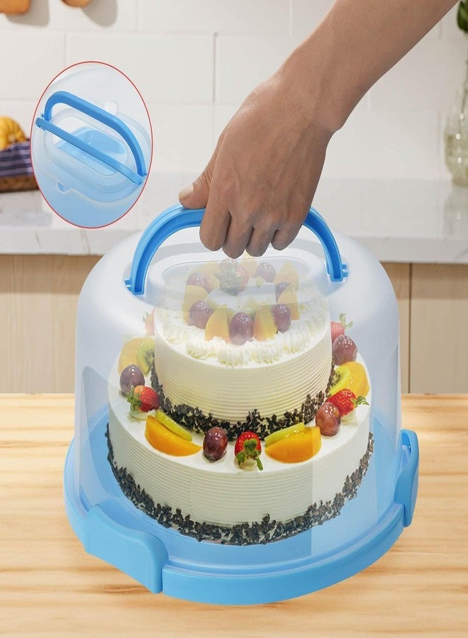VERAT Cake Carrier with Lid and Handle/Cake Containers/Cake Holder for 11 inch/Cake with 3 Handles Cupcake Carrier/Cake Boxe Packing/Plastic Cover Three Sided Base/Round Storage Carrier(Blue) - Image 4