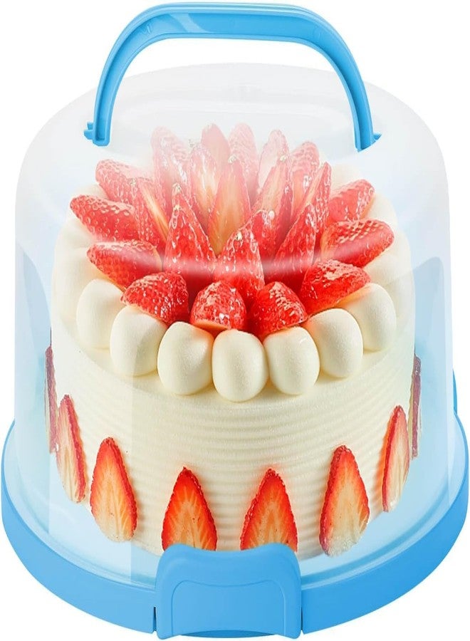 VERAT Cake Carrier with Lid and Handle/Cake Containers/Cake Holder for 11 inch/Cake with 3 Handles Cupcake Carrier/Cake Boxe Packing/Plastic Cover Three Sided Base/Round Storage Carrier(Blue) - Image 1