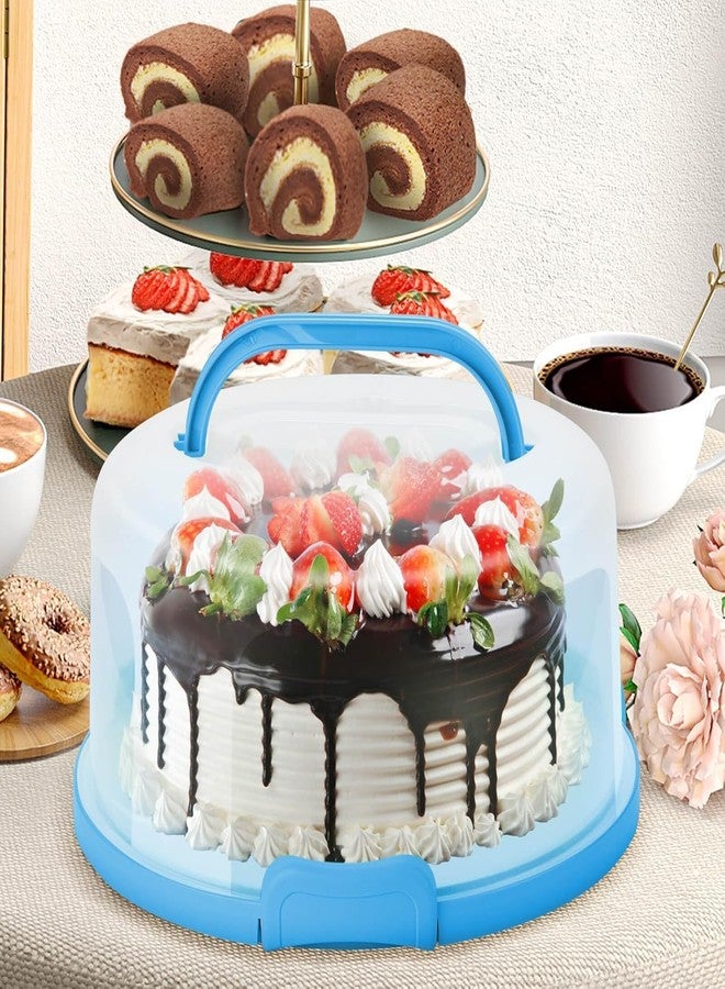 VERAT Cake Carrier with Lid and Handle/Cake Containers/Cake Holder for 11 inch/Cake with 3 Handles Cupcake Carrier/Cake Boxe Packing/Plastic Cover Three Sided Base/Round Storage Carrier(Blue) - Image 3