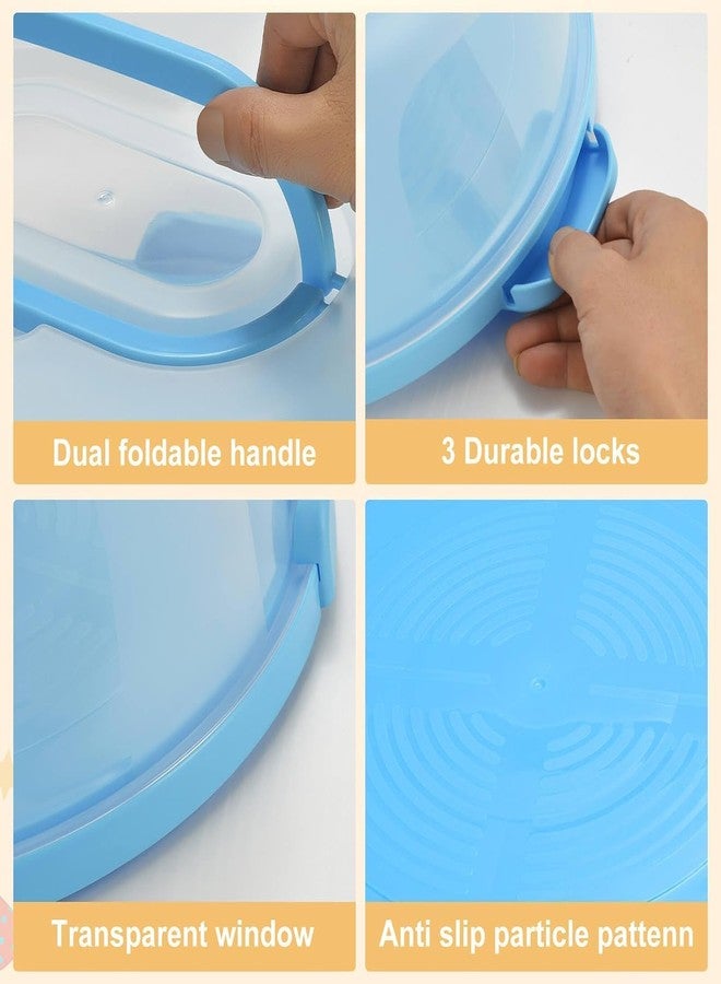 VERAT Cake Carrier with Lid and Handle/Cake Containers/Cake Holder for 11 inch/Cake with 3 Handles Cupcake Carrier/Cake Boxe Packing/Plastic Cover Three Sided Base/Round Storage Carrier(Blue) - Image 5