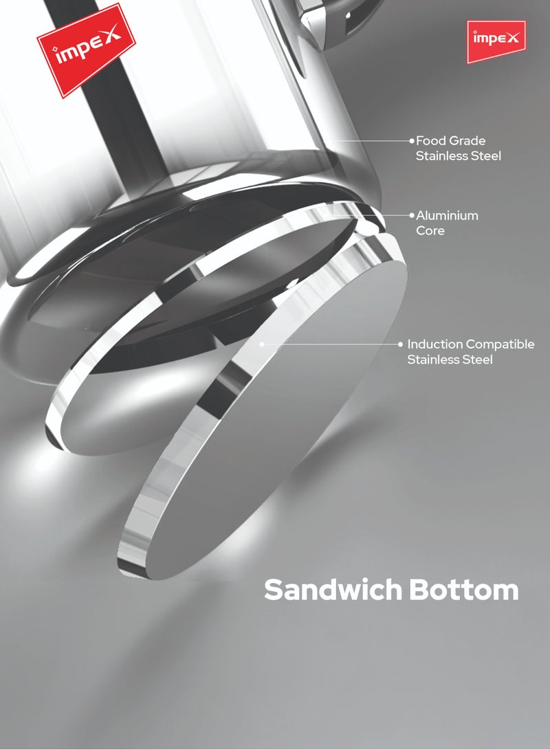 Impex 5, 3, 2Liters Impex Migo Stainless Steel Pressure Cooker Combo - 5L, 3L, 2L | Outer Lid | Induction & Gas Compatible | Anti-Bulging Base | Lead-Free Safety Valve | High Heat Efficiency | Sandwich Bottom | Ifc 235Ss silver - Image 5