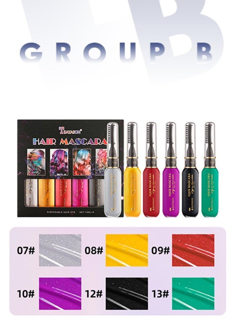 TEAYASON 6 Colors Temporary Hair Mascara Set Instantly Hair Color Non-toxic Salon Dye Hair Dyeing Mascara Washable Hair Color Chalk for Hair Dyeing Group B - Image 3