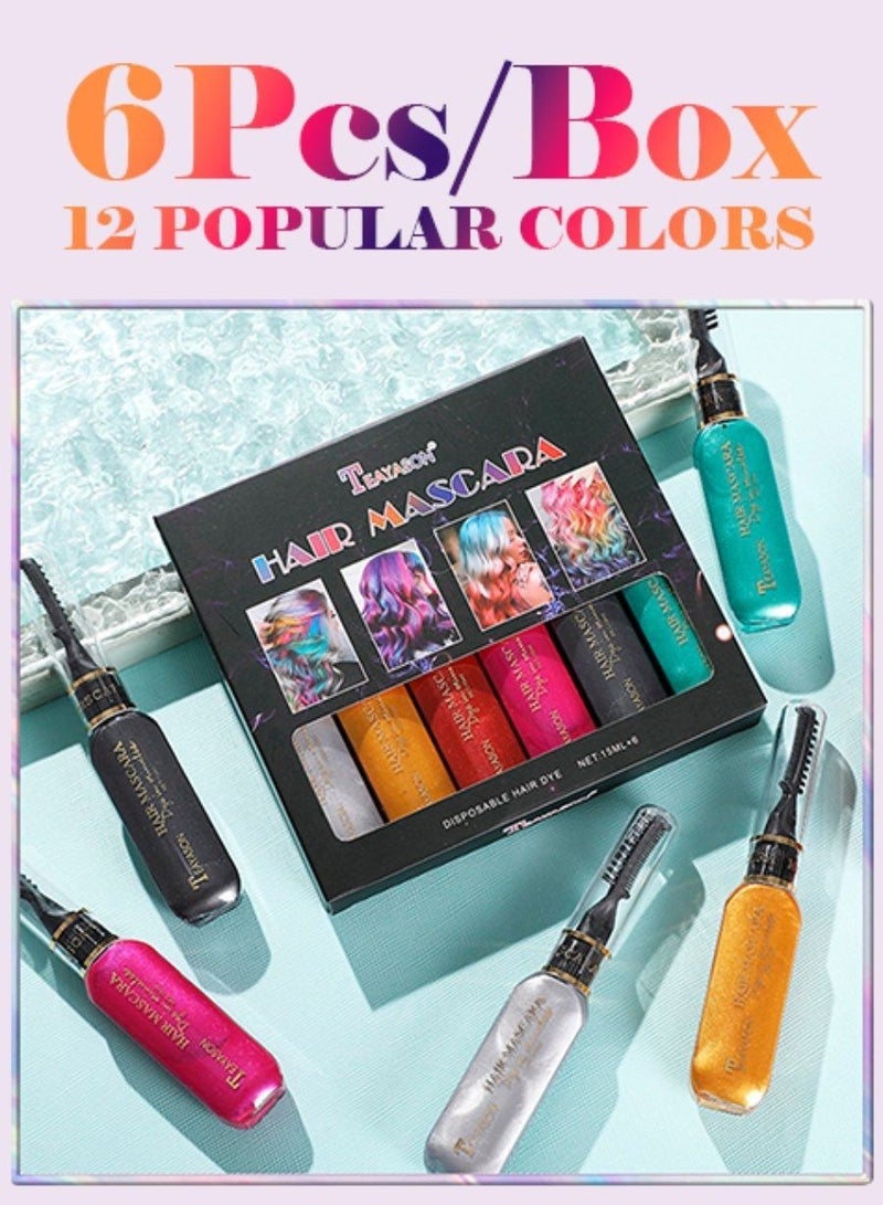 TEAYASON 6 Colors Temporary Hair Mascara Set Instantly Hair Color Non-toxic Salon Dye Hair Dyeing Mascara Washable Hair Color Chalk for Hair Dyeing Group B - Image 4