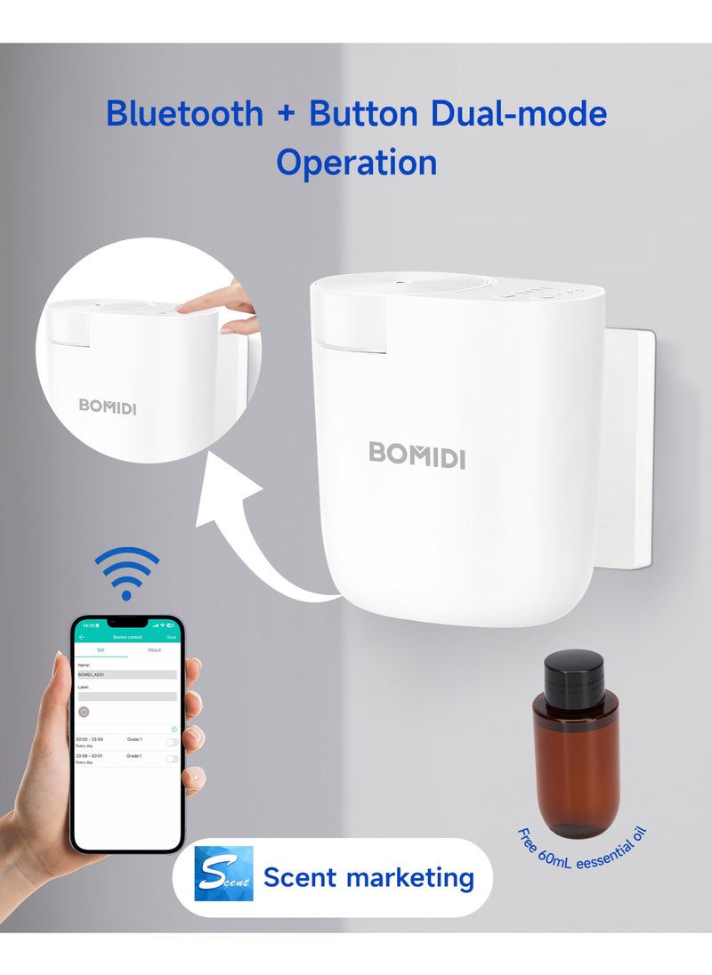 BOMIDI Waterless Aromatherapy Diffuser Nebulizer – 60 mL Essential Oil Diffuser for Home, Office, Spa, Yoga, Bedroom | USB & Bluetooth App Control | Venturi Air Pump, 3‑Speed Mist Modes, Ultra‑Quiet (< 41 dB), AD01-White  - Image 4