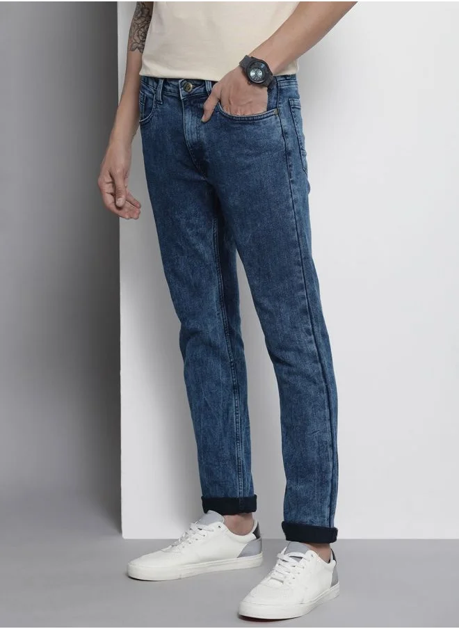 The Indian Garage Co Men Slim Straight Fit Solid Mid-Rise Stretchable Jeans