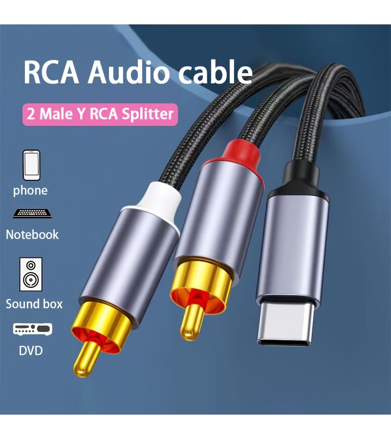 كابل سماعة Type C إلى 2RCA بطول 1 متر لأجهزة الكمبيوتر المحمولة والهواتف (للصوت) - Image 1