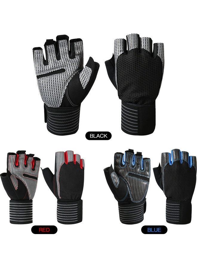 نيبمينينت قفازات جيدة التهوية مقاومة للتمزق بتصميم يغطي نصف الأصابع لركوب الدراجات، لون أحمر وأسود، مقاس سمول 22.00 x 1.00 12.00سم - Image 5