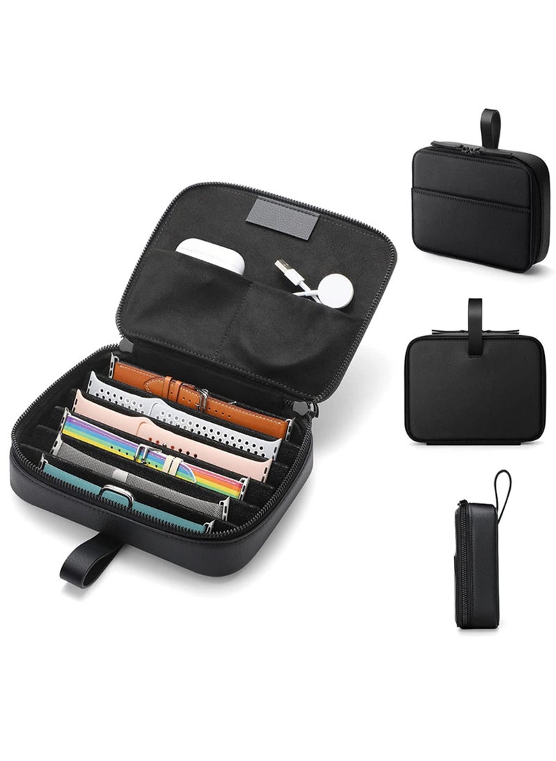 Captaintech PU Leather Waterproof Watch Band Storage Case - Portable Organizer Bag for Watches, Watch Straps, Cables, Chargers, and Headsets - Ideal Travel Accessory for Electronics.  - Image 1