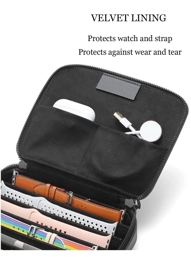 Captaintech PU Leather Waterproof Watch Band Storage Case - Portable Organizer Bag for Watches, Watch Straps, Cables, Chargers, and Headsets - Ideal Travel Accessory for Electronics.  - Image 2