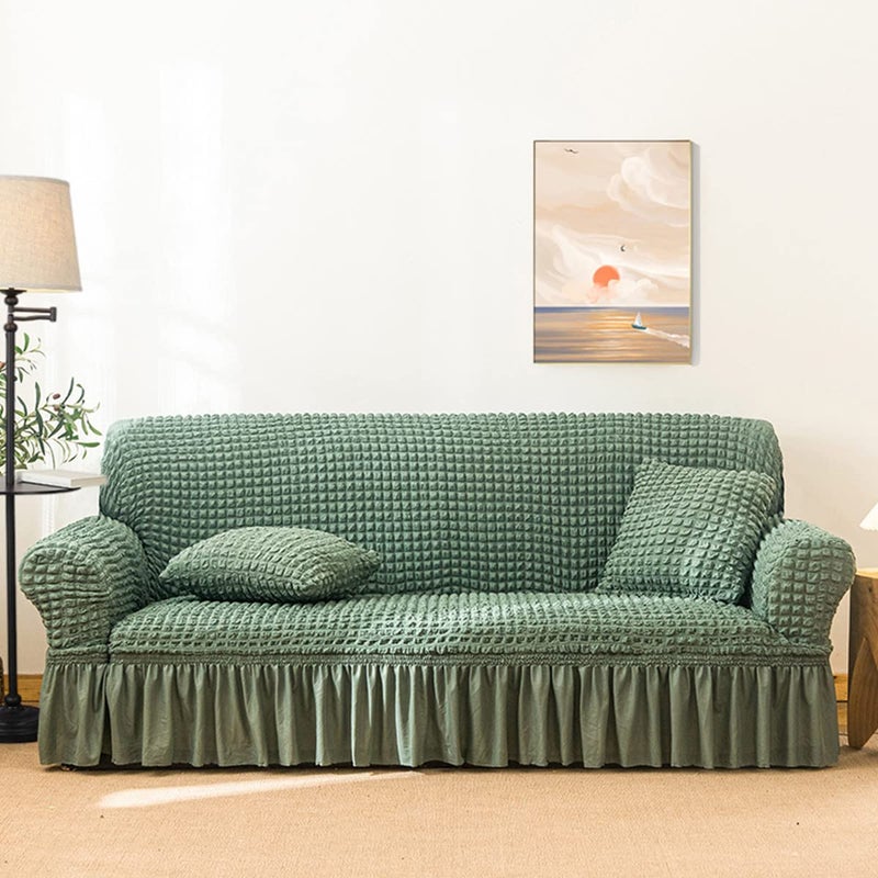 Qubjus Stretch Sofa Slipcover Sofa Covers Washable Couch Sofa Bed Cover Easy Fit Furniture Protector with Elastic Bottom and Skirt (Green, Medium) - Image 5