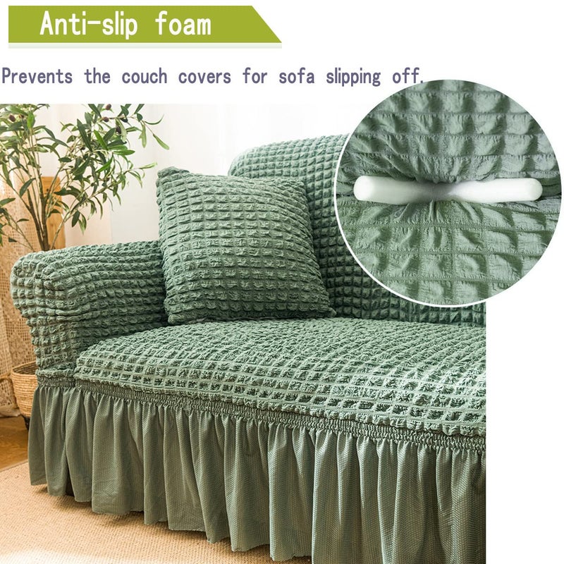 Qubjus Stretch Sofa Slipcover Sofa Covers Washable Couch Sofa Bed Cover Easy Fit Furniture Protector with Elastic Bottom and Skirt (Green, Medium) - Image 4