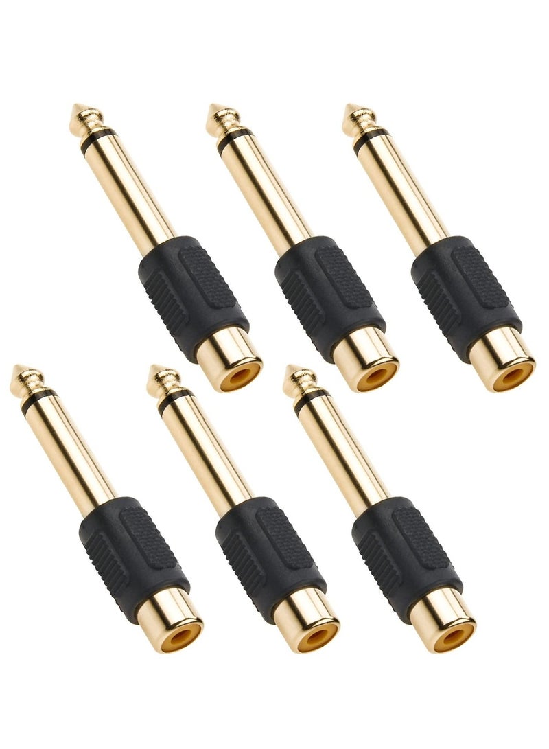 Captaintech 6 Pack RCA to 1/4 Adapter RCA Female to TS 6.35mm Mono Male Converter Audio Connector Plug Gold Plated RF Adapter for Mixer - Image 1