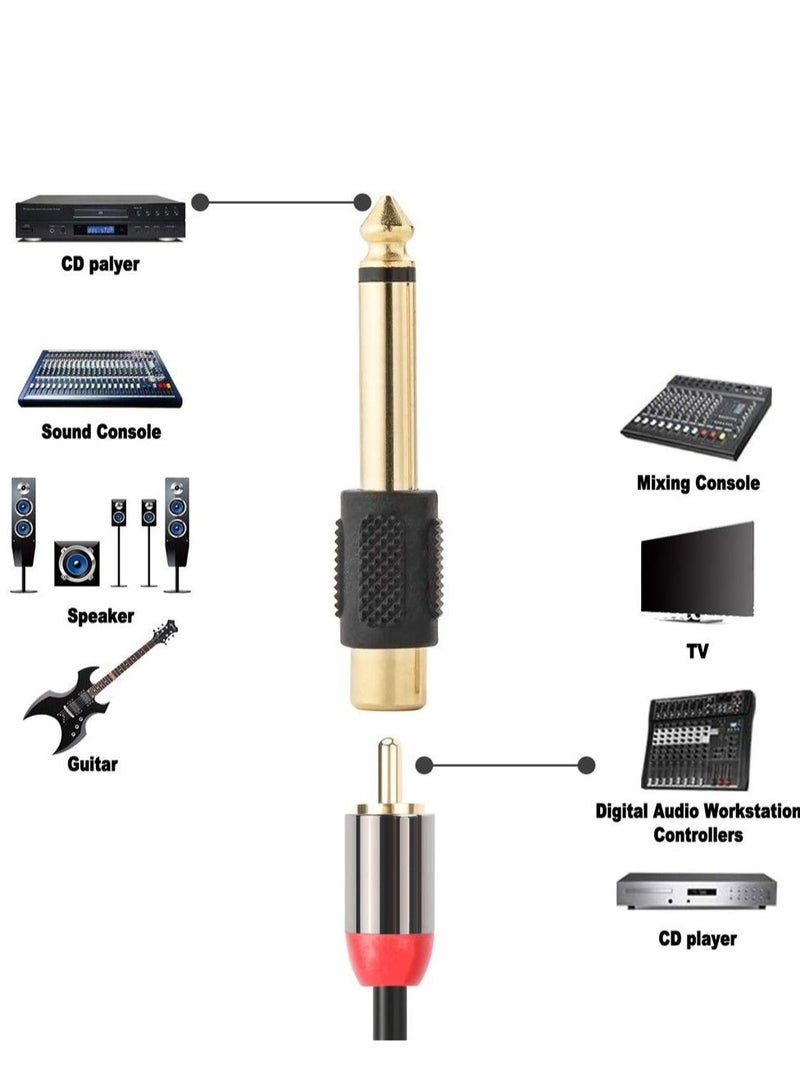Captaintech 6 Pack RCA to 1/4 Adapter RCA Female to TS 6.35mm Mono Male Converter Audio Connector Plug Gold Plated RF Adapter for Mixer - Image 2