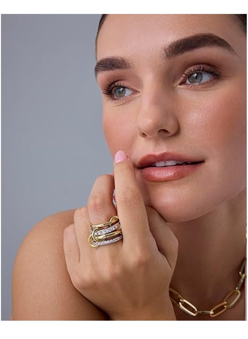 Generic 14K Gold Plated Interlocked Stackable Rings for Women | Statement Multi Ring Mixed Metals Stack | Cubic Zirconia Two-Toned Stacking Jewelry Size 7  - Image 2