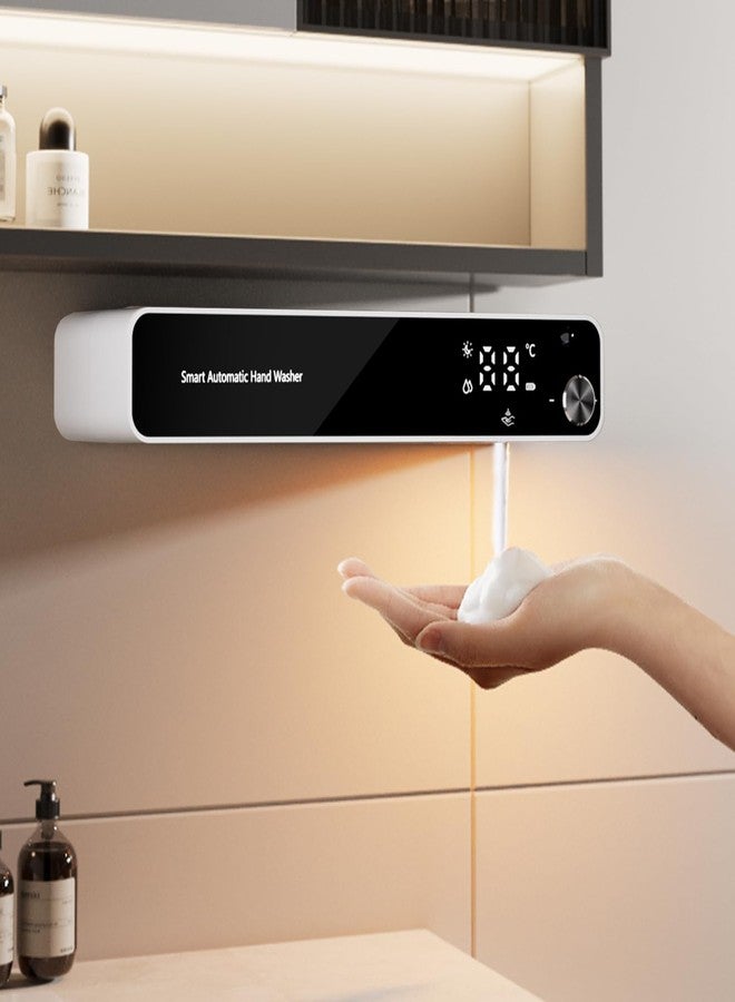 Wekity Automatic Foam Soap Dispenser - Non-Touch, Wall Mounted Soap Dispenser with Light Energy Charging, 10 Pole Dispensing Foam Volume, LED Night Light, Indoor Temperature Monitor (White) - Image 1