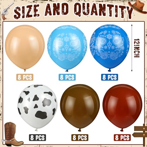 Hungdao 52 Pcs Western Party Horse Balloons Cowboy Decoration Kit Blue Brown Rodeo Farm Bandana Cowgirl Foil Latex Balloons Bulk for Baby Shower Birthday Arch Decor - Image 5