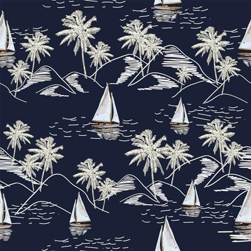 VaryStyle 177x393 Coastal Peel and Stick Wallpaper Navy BlueWhite Ocean Nautical Wallpaper for Bedroom Bathroom Waterproof Vinyl Self Adhesive Wallpaper Navy Blue Contact Paper for Shelves Walls - Image 1