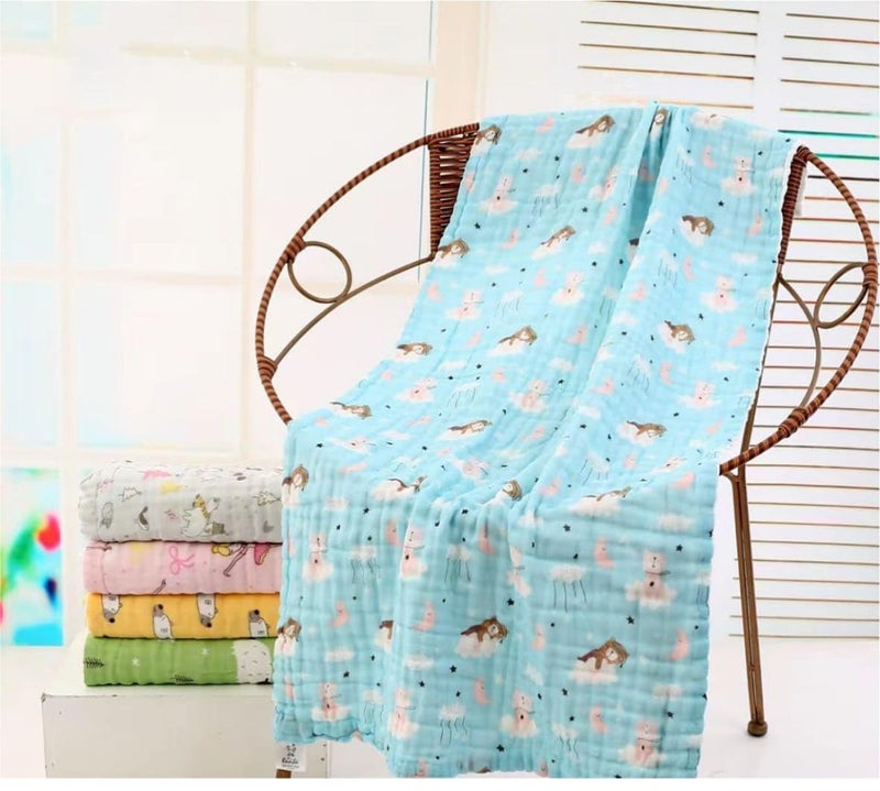 TERI BERI Muslin Cotton Printed Bath Towel for Babies Cotton Super Soft Towels for Newborn Baby Highly Absorbent Bathing Towel,Kids Boys and Girls Size 50 x 100 cm (Multicolor Printed (Pack of 1)) - Image 1