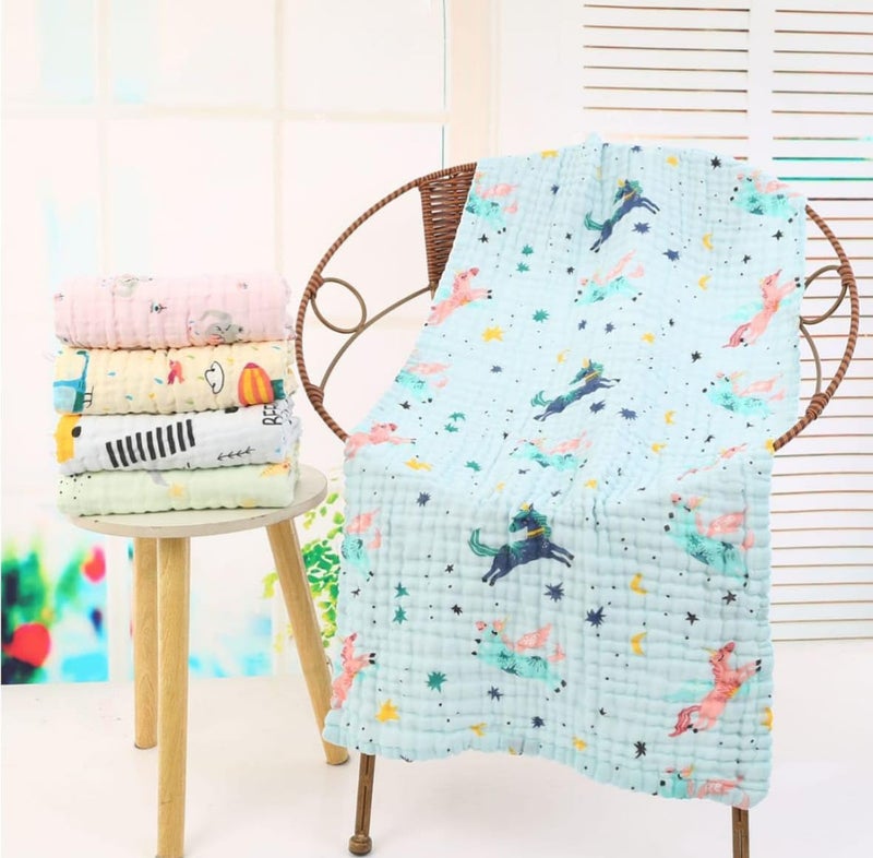 TERI BERI Muslin Cotton Printed Bath Towel for Babies Cotton Super Soft Towels for Newborn Baby Highly Absorbent Bathing Towel,Kids Boys and Girls Size 50 x 100 cm (Multicolor Printed (Pack of 1)) - Image 5