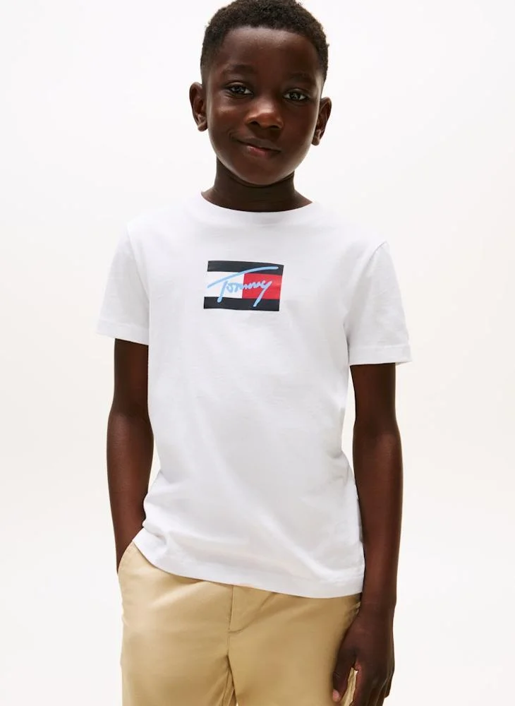 تومي هيلفيغر Kids Script Flag Print Crew Neck T-Shirt