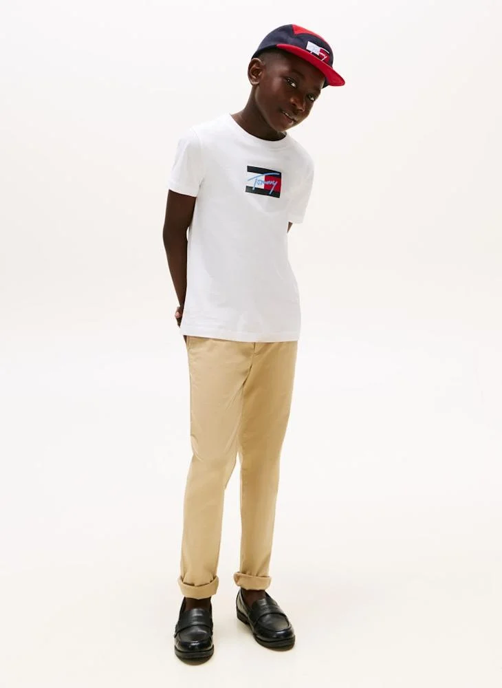 TOMMY HILFIGER Kids Script Flag Print Crew Neck T-Shirt