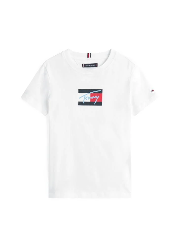 TOMMY HILFIGER Kids Script Flag Print Crew Neck T-Shirt