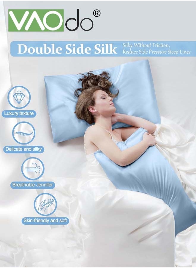 VAOdo 2 Pack Satin Silk Pillowcase for Hair and Skin Both Sides Pillowcases Cooling Breathable No Frizzy Hair Pillowcase Light Blue  - Image 3