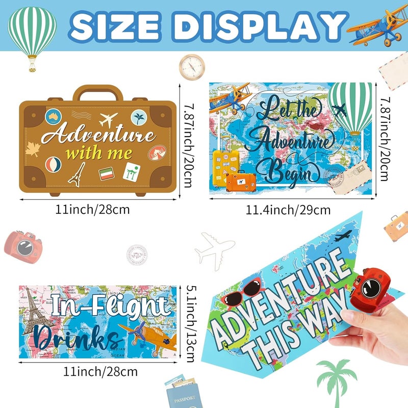 Abilat 20 Pcs Travel Party Decorations Let The Adventure Begin Signs Around The World Decorations Bon Voyage Travel Theme Party Supplies for Door Wall Yard Signs - Image 3