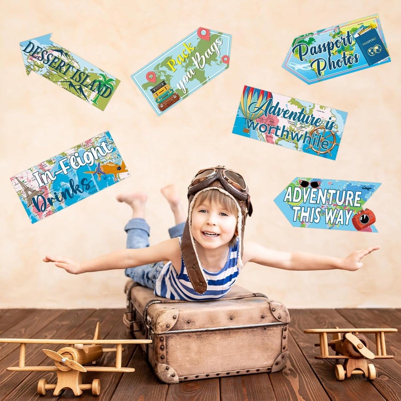 Abilat 20 Pcs Travel Party Decorations Let The Adventure Begin Signs Around The World Decorations Bon Voyage Travel Theme Party Supplies for Door Wall Yard Signs - Image 5