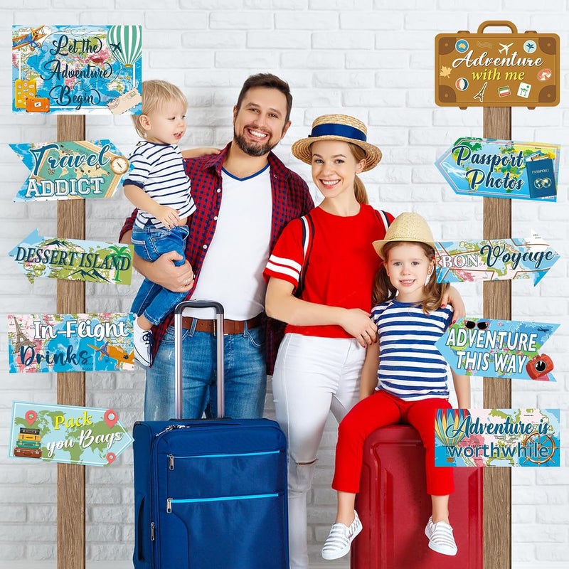 Abilat 20 Pcs Travel Party Decorations Let The Adventure Begin Signs Around The World Decorations Bon Voyage Travel Theme Party Supplies for Door Wall Yard Signs - Image 4