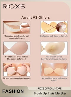 RIOXS Women's Bra, Adhesive Bra Push Up Invisible Bra, Soild Color Silicone Bra Cups, Backless Pushup Lift Bra, Strapless Sticky Bras For Women, Lighweight Deep V-Shaped Bra, Ladies Comfy Bra  - Image 5