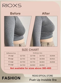 RIOXS Women's Bra, Adhesive Bra Push Up Invisible Bra, Soild Color Silicone Bra Cups, Backless Pushup Lift Bra, Strapless Sticky Bras For Women, Lighweight Deep V-Shaped Bra, Ladies Comfy Bra  - Image 4