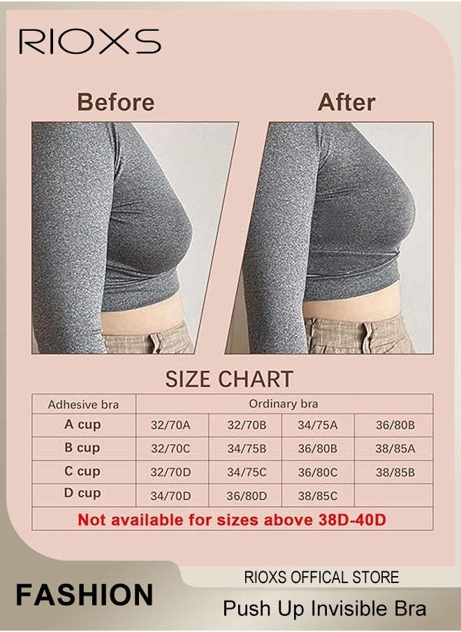 RIOXS Women's Bra, Adhesive Bra Push Up Invisible Bra, Soild Color Silicone Bra Cups, Backless Pushup Lift Bra, Strapless Sticky Bras For Women, Lighweight Deep V-Shaped Bra, Ladies Comfy Bra  - Image 4