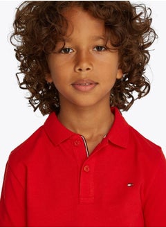TOMMY HILFIGER Boys' Essential Flag Embroidery Regular Fit Polo - Cotton, Red  - Image 4