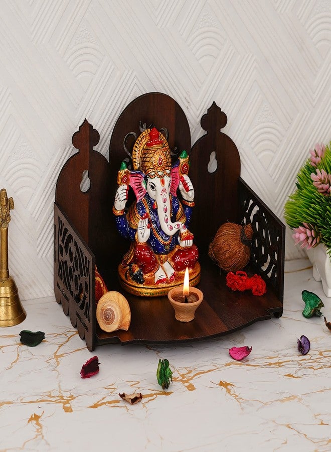 CAPIO ART Readymade Wooden Wall Hanging Puja Temple for Home | God Stand for Pooja Room Mandir | Wall Mounted Wood Devghar Stand for Office and Shop | Brown | A-Design - Image 1