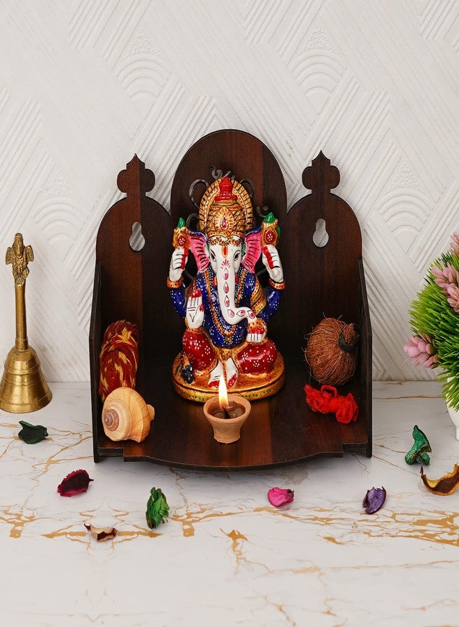 CAPIO ART Readymade Wooden Wall Hanging Puja Temple for Home | God Stand for Pooja Room Mandir | Wall Mounted Wood Devghar Stand for Office and Shop | Brown | A-Design - Image 4